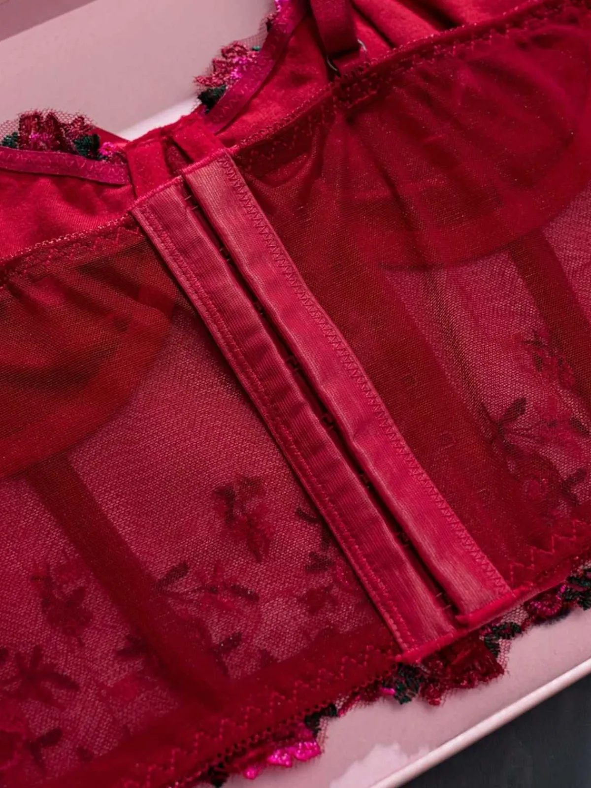 Online Retro Stage 1960s Floral Embroidered Bow Underwire Lingerie