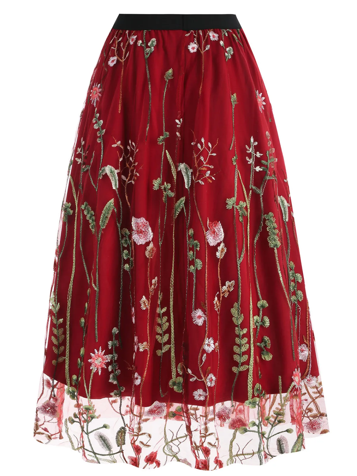 Best Retro Stage 1950s Floral Embroidered Mesh Skirt
