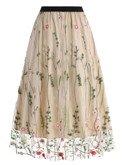 Best Retro Stage 1950s Floral Embroidered Mesh Skirt