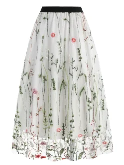 Best Retro Stage 1950s Floral Embroidered Mesh Skirt