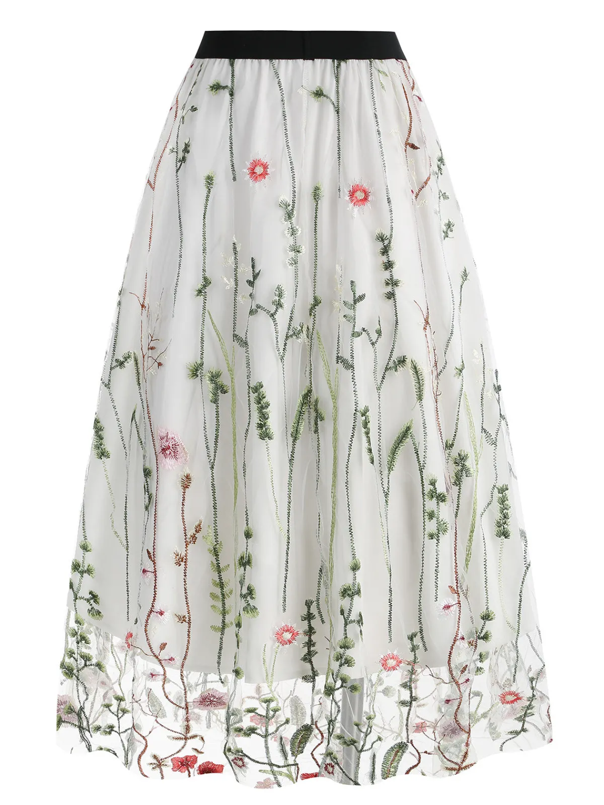 Best Retro Stage 1950s Floral Embroidered Mesh Skirt