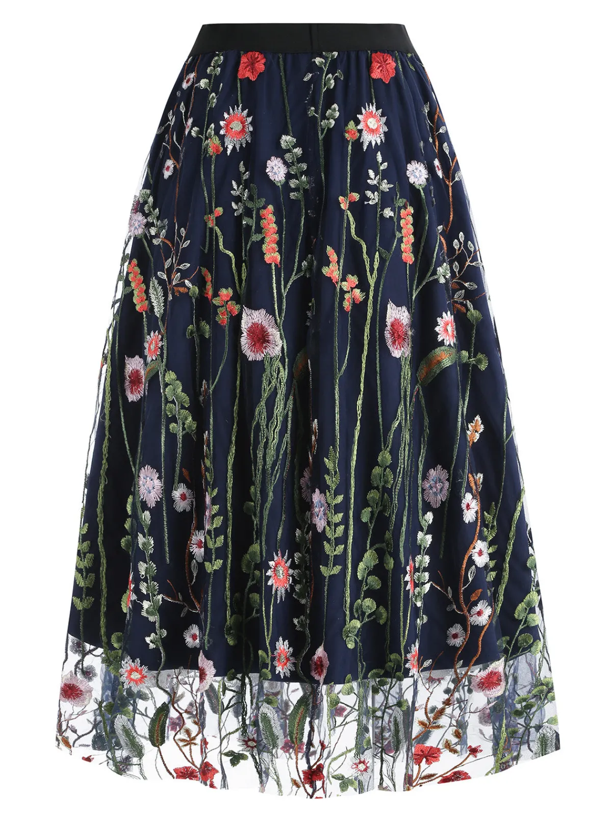 Best Retro Stage 1950s Floral Embroidered Mesh Skirt