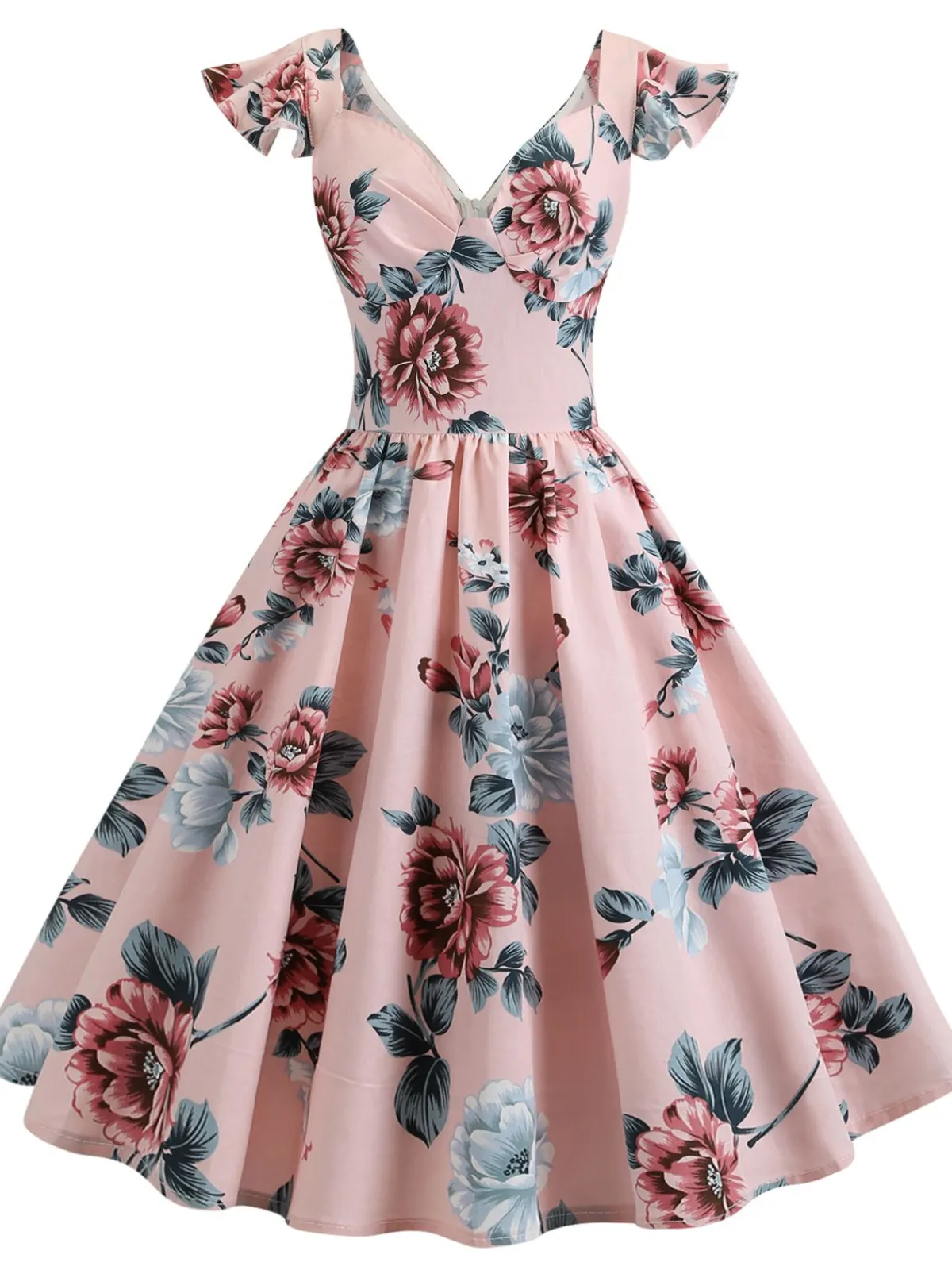 Fashion Retro Stage 1950s Floral Flare Sleeve Swing Dress