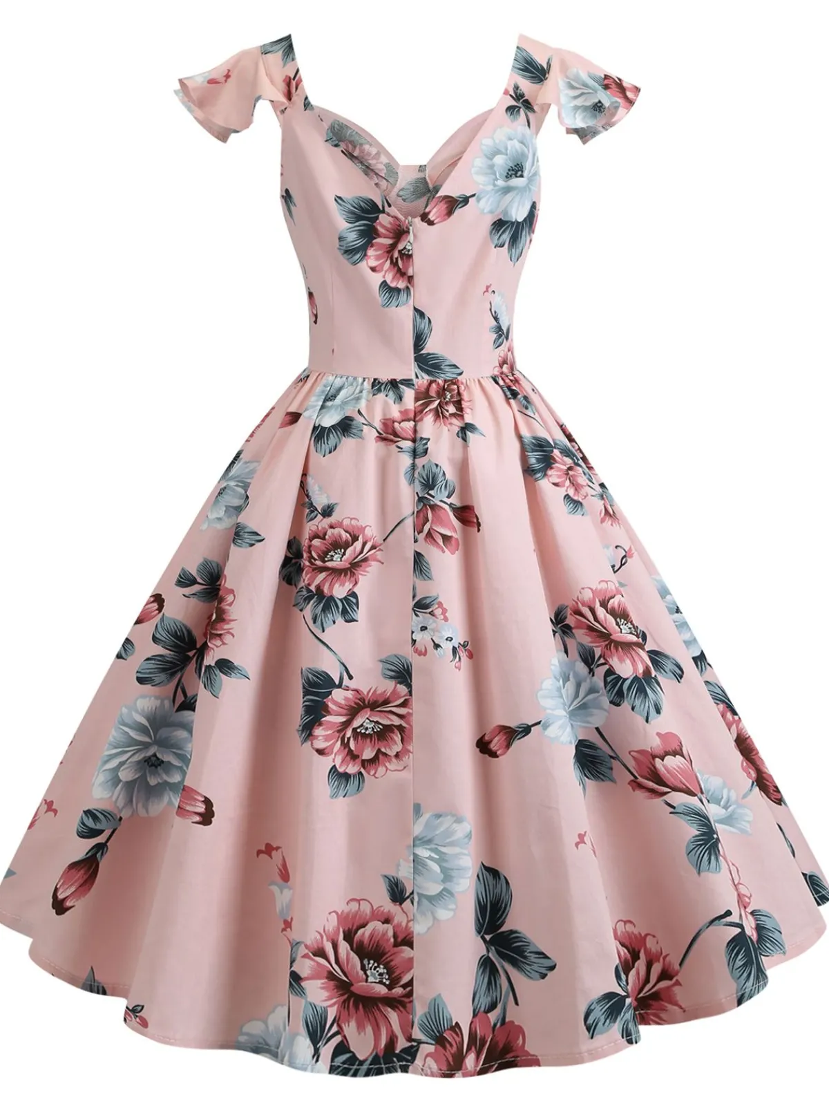 Fashion Retro Stage 1950s Floral Flare Sleeve Swing Dress