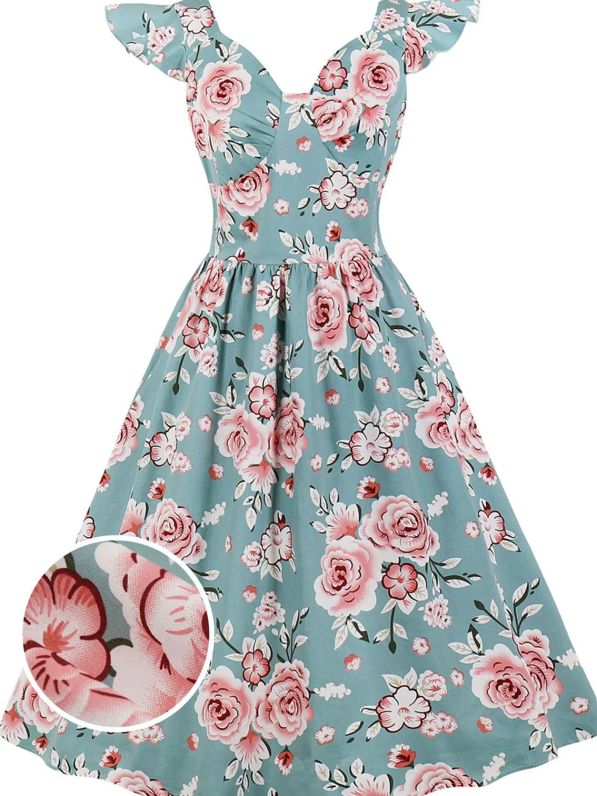 Outlet Retro Stage 1950s Floral Flare Sleeve Swing Dress