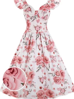 Outlet Retro Stage 1950s Floral Flare Sleeve Swing Dress