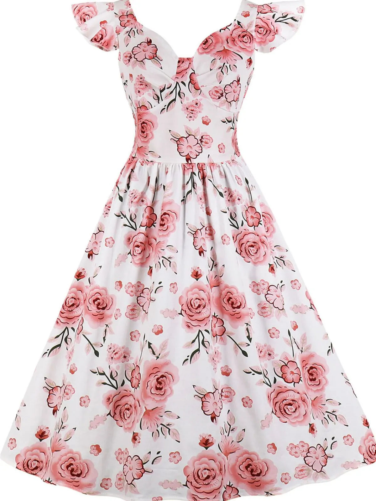 Outlet Retro Stage 1950s Floral Flare Sleeve Swing Dress