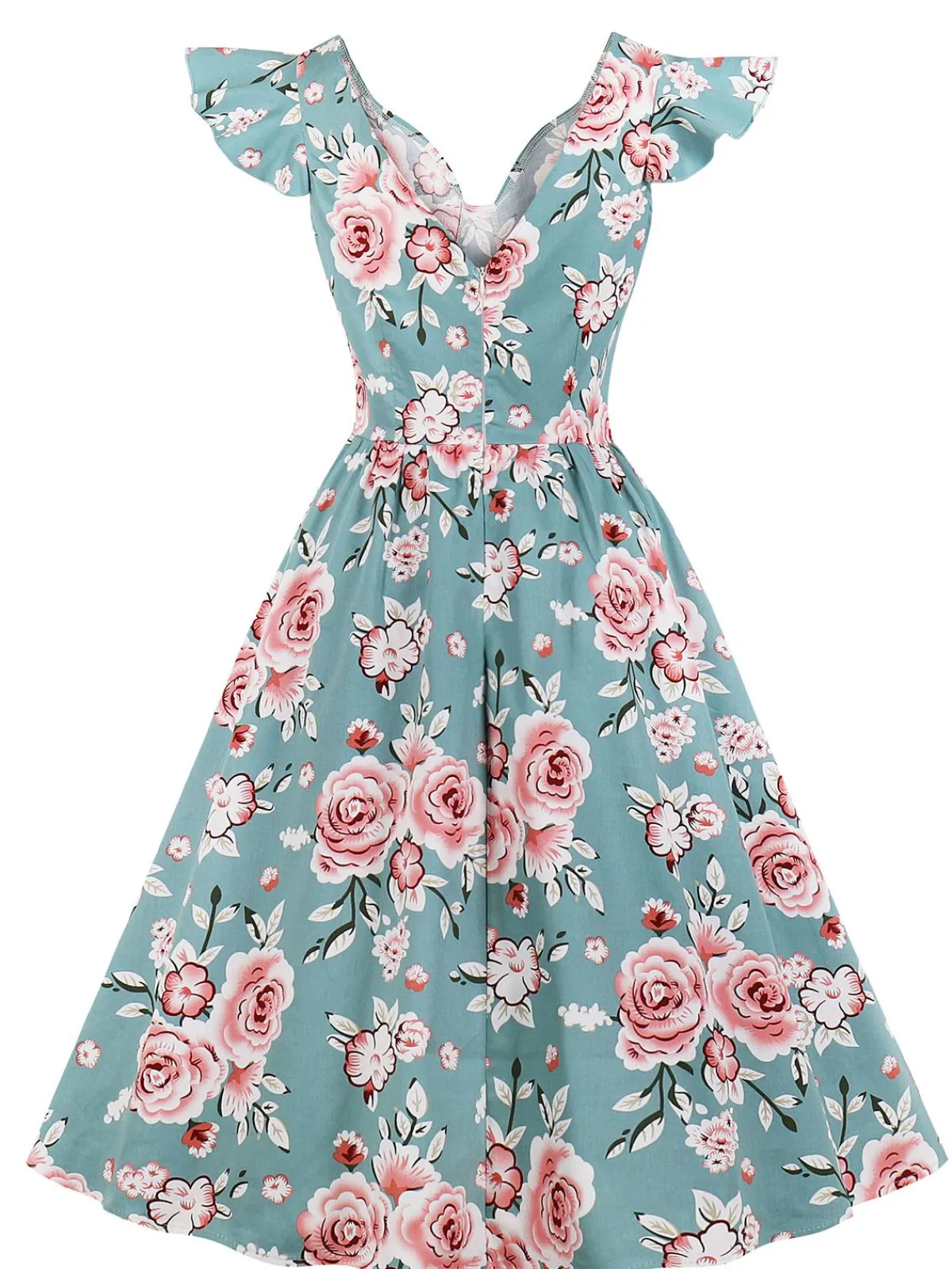 Outlet Retro Stage 1950s Floral Flare Sleeve Swing Dress
