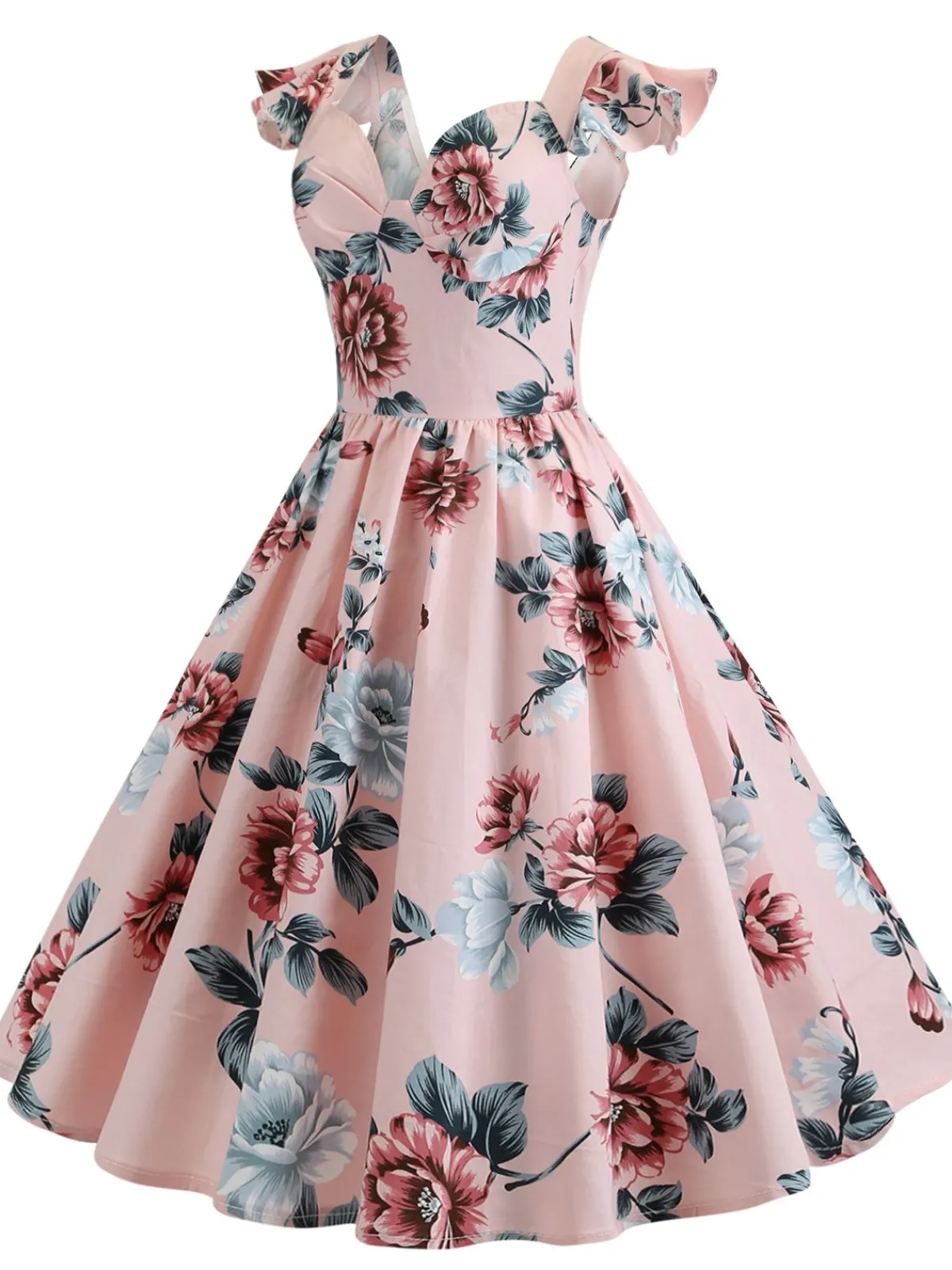 Outlet Retro Stage 1950s Floral Flare Sleeve Swing Dress