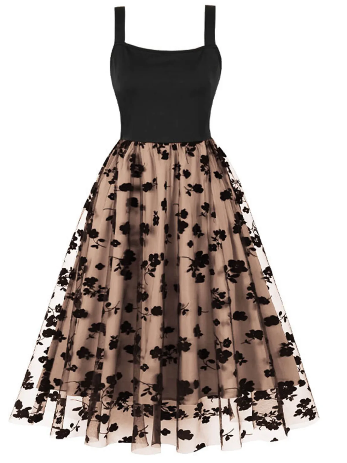 Hot Retro Stage 1950s Floral Flocked Mesh Swing Dress