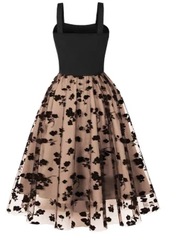 Hot Retro Stage 1950s Floral Flocked Mesh Swing Dress