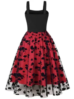 Hot Retro Stage 1950s Floral Flocked Mesh Swing Dress