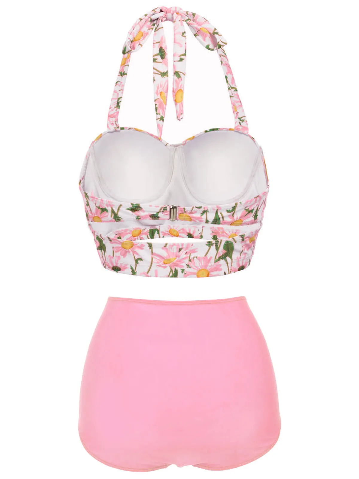 Online Retro Stage 1950s Floral Halter Lace-up Bikini Set