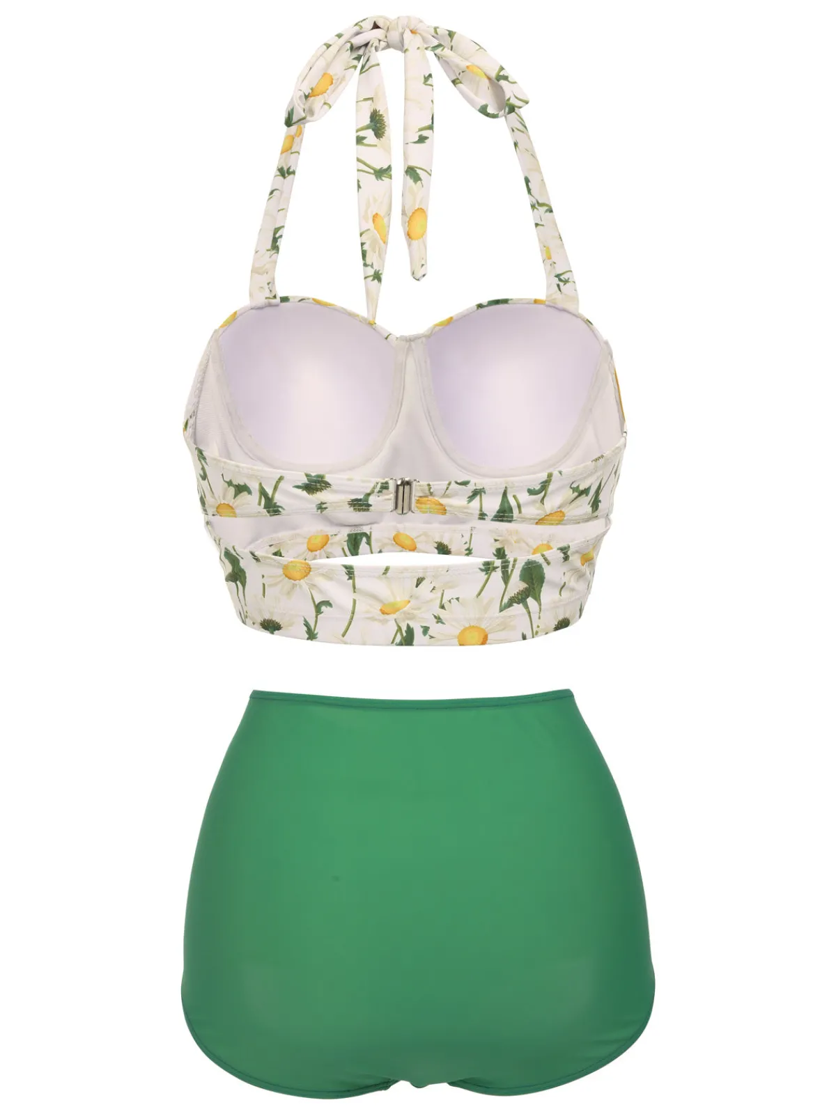 Online Retro Stage 1950s Floral Halter Lace-up Bikini Set