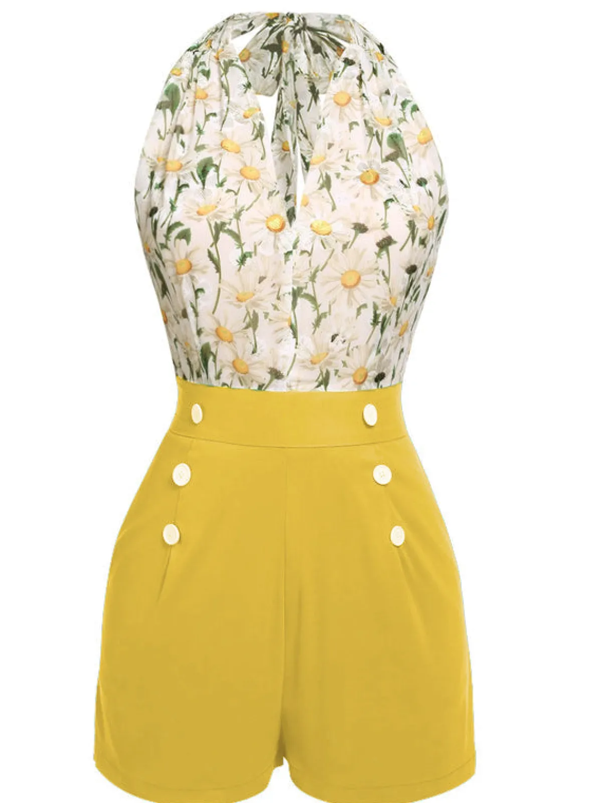 New Retro Stage 1950s Floral Halter Lace-up Vintage Romper