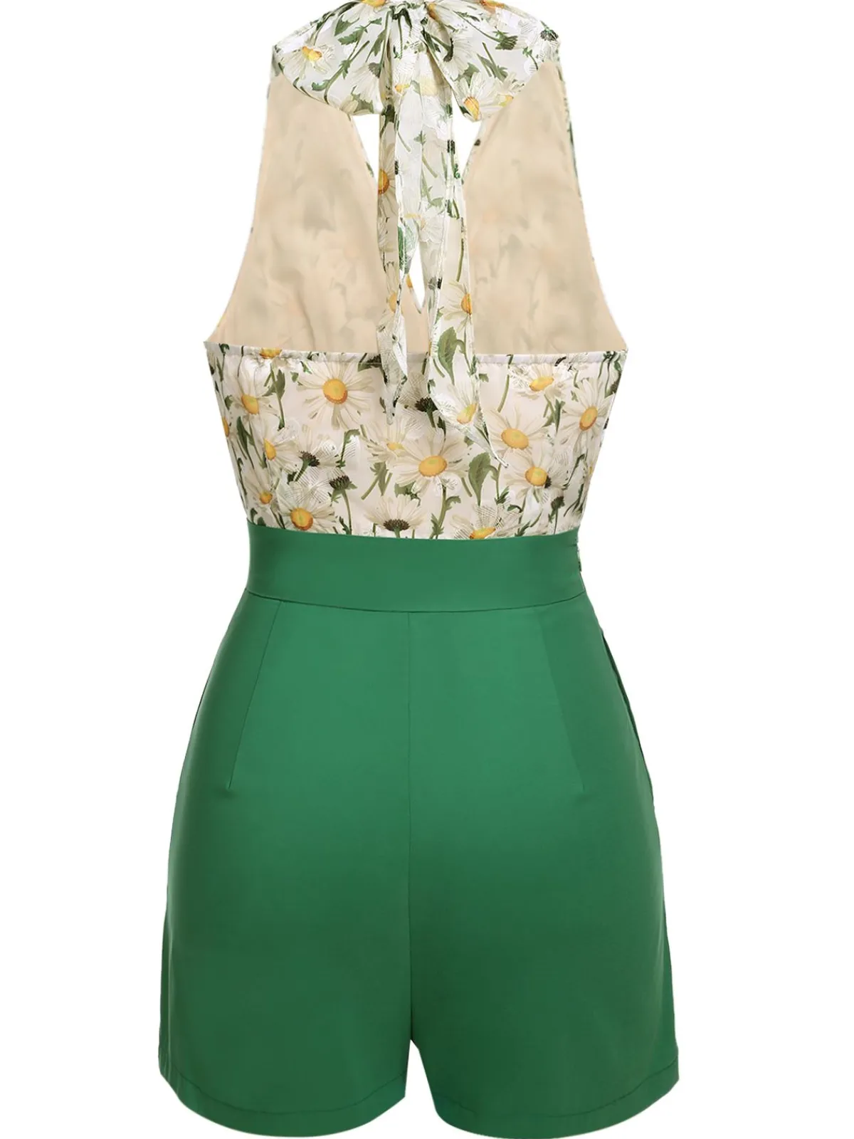 Online Retro Stage 1950s Floral Halter Lace-up Vintage Romper