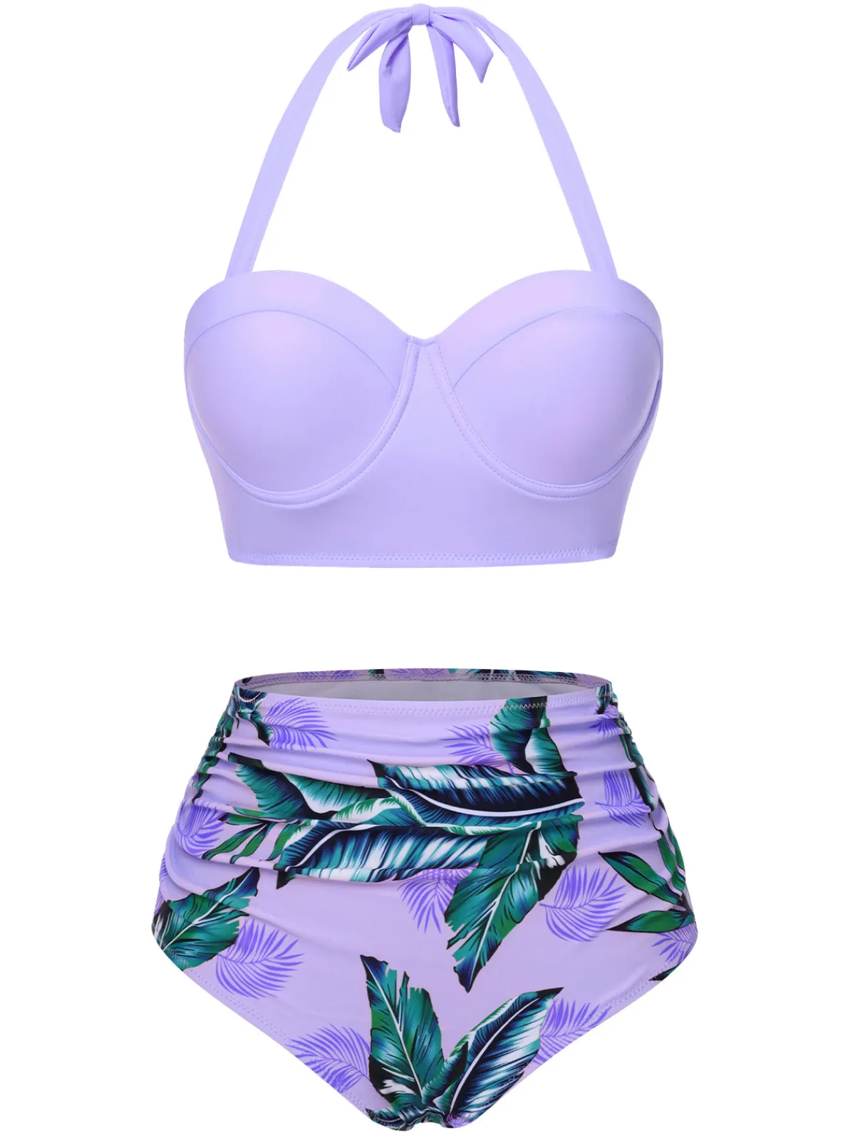Hot Retro Stage 1950s Floral Halter Patchwork Swimsuit