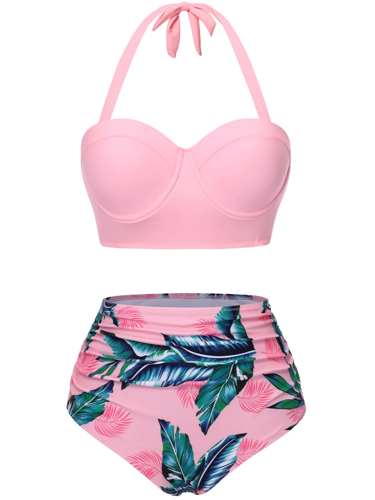 Hot Retro Stage 1950s Floral Halter Patchwork Swimsuit