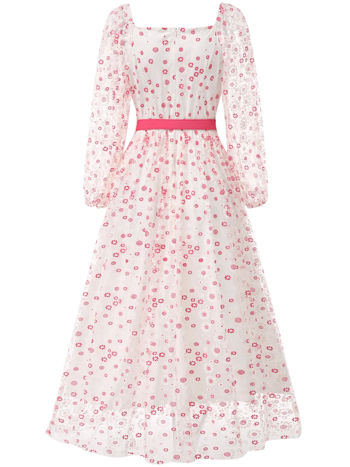 Discount Retro Stage 1940s Floral Illusion Square Neck Belt Dress