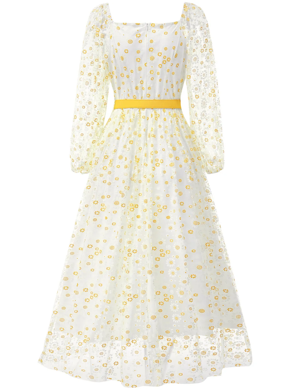 Discount Retro Stage 1940s Floral Illusion Square Neck Belt Dress