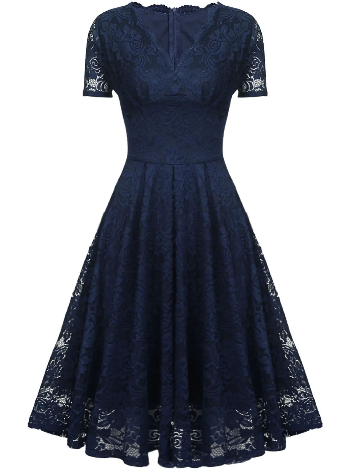 New Retro Stage 1950s Floral Lace Solid Swing Dress