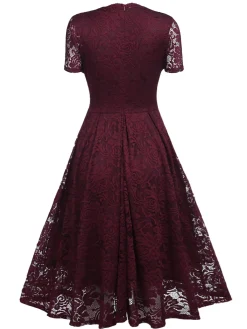 New Retro Stage 1950s Floral Lace Solid Swing Dress