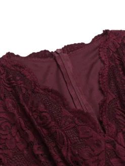 New Retro Stage 1950s Floral Lace Solid Swing Dress