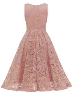 Best Retro Stage 1950s Floral Lace Solid Swing Dress