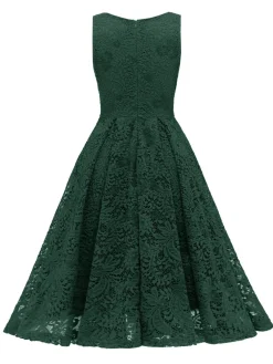 Best Retro Stage 1950s Floral Lace Solid Swing Dress