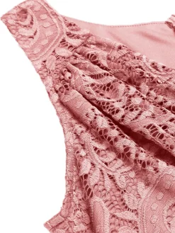 Best Retro Stage 1950s Floral Lace Solid Swing Dress