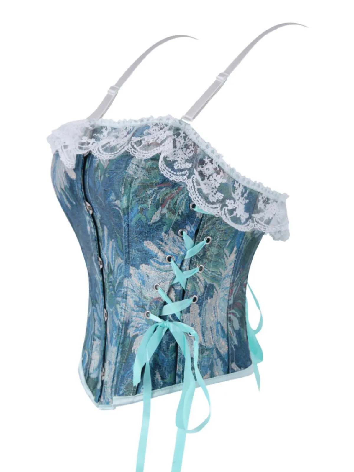 New Retro Stage 1960s Floral Lace Spaghetti Straps Corset Top
