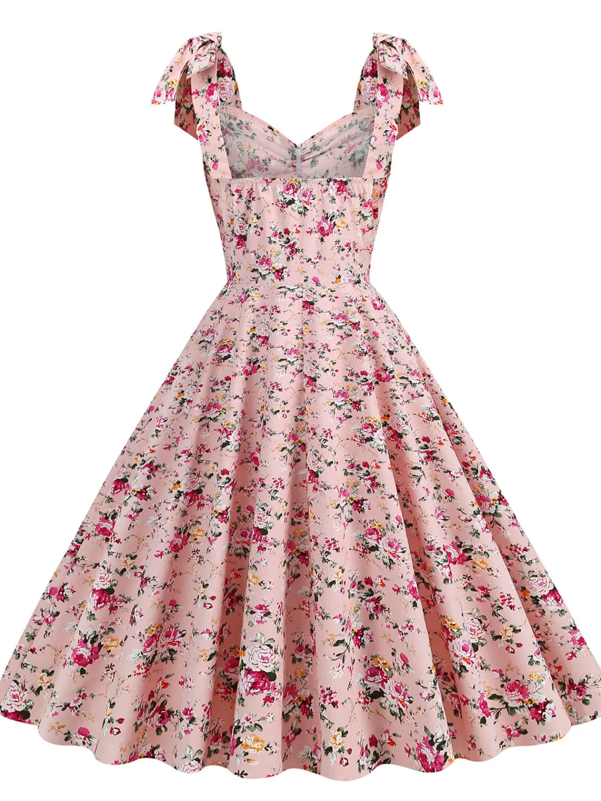 Hot Retro Stage 1950s Floral Lace-Up Shoulder V-Neck Swing Dress