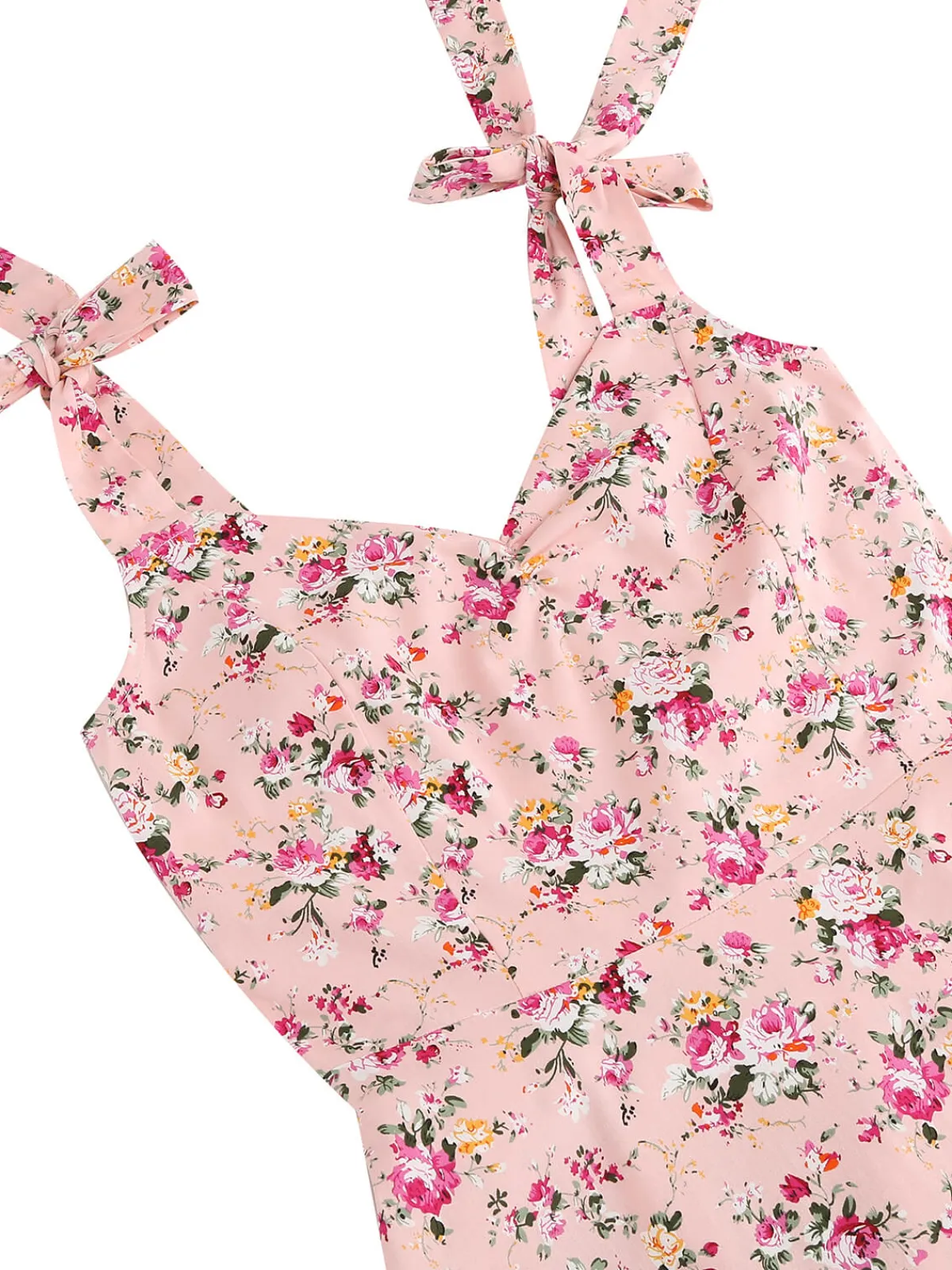 Hot Retro Stage 1950s Floral Lace-Up Shoulder V-Neck Swing Dress