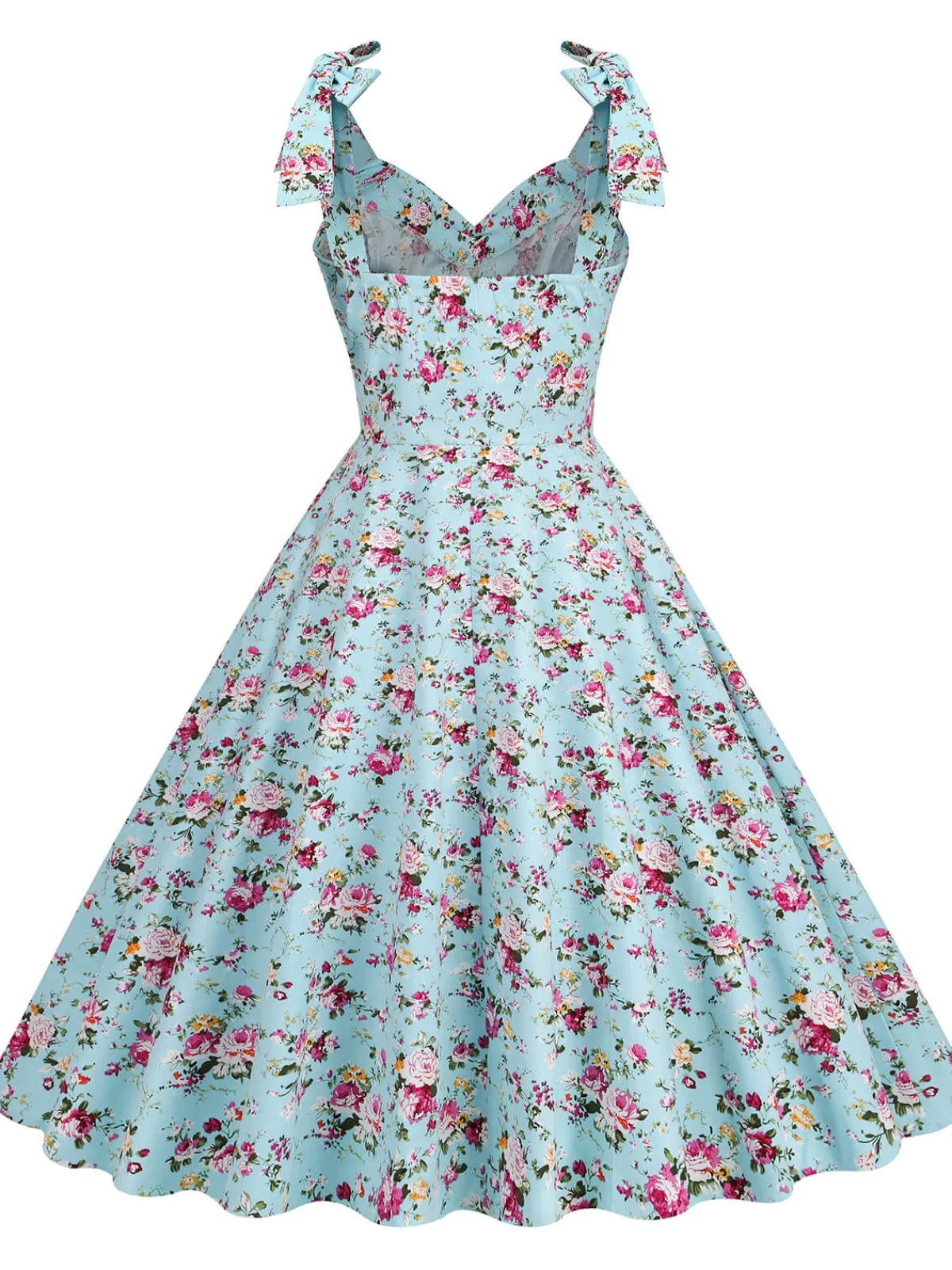 Hot Retro Stage 1950s Floral Lace-Up Shoulder V-Neck Swing Dress