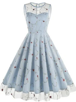 Best Retro Stage 1950s Floral Mesh Swing Dress