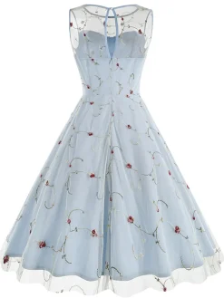 Best Retro Stage 1950s Floral Mesh Swing Dress