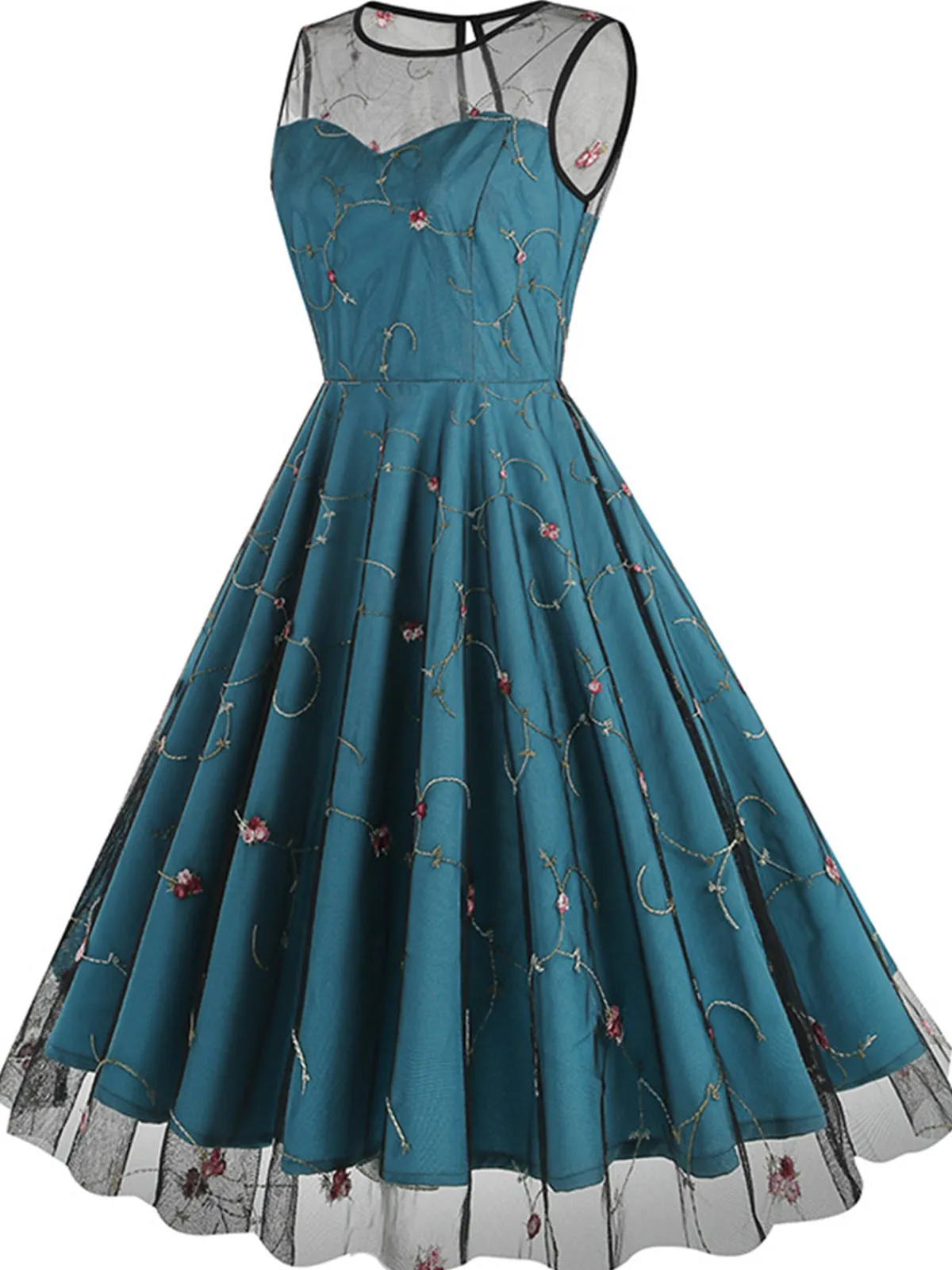 Best Retro Stage 1950s Floral Mesh Swing Dress