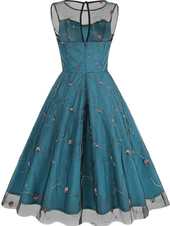 Best Retro Stage 1950s Floral Mesh Swing Dress