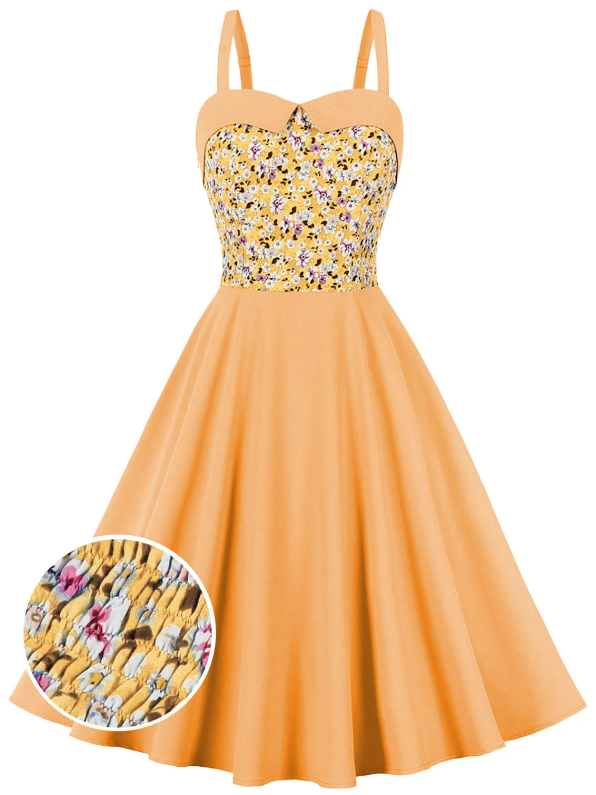 Fashion Retro Stage 1950s Floral Patchwork Strap Swing Dress