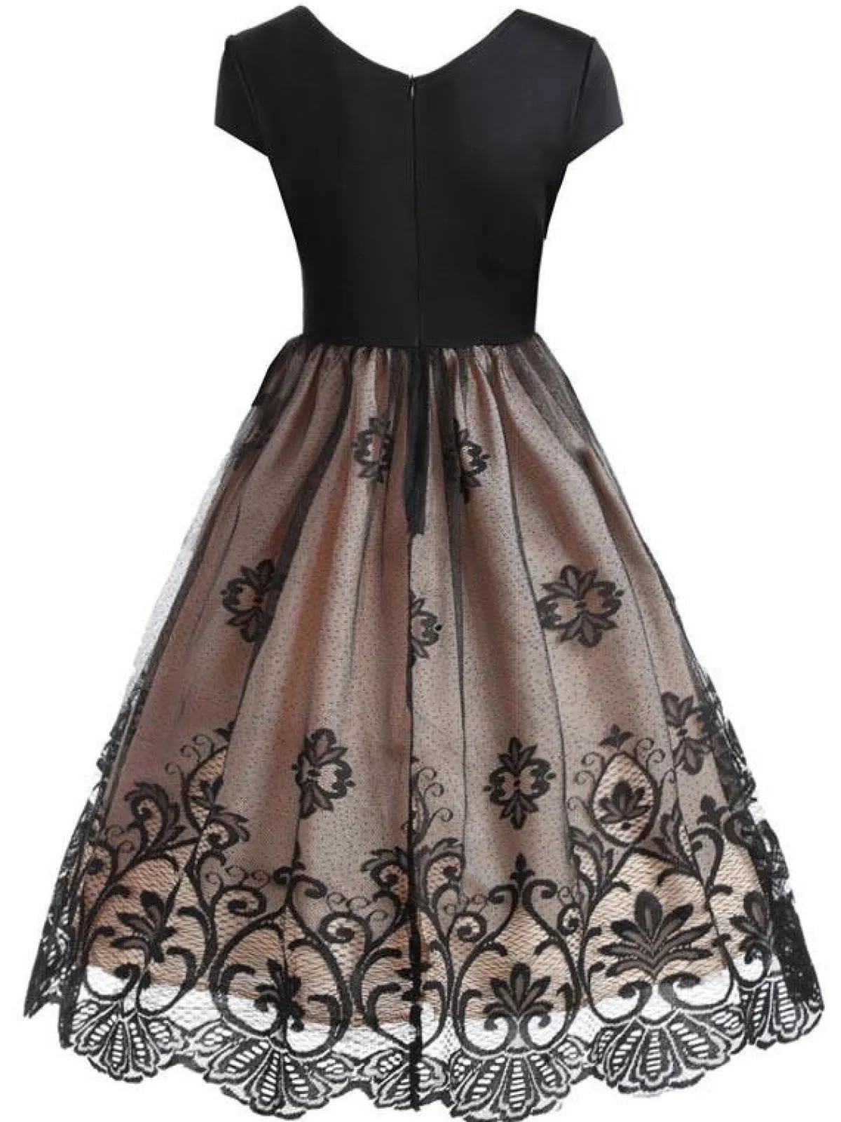Best Retro Stage 1950s Floral Patchwork Swing Dress Apricot