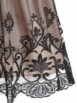 Best Retro Stage 1950s Floral Patchwork Swing Dress Apricot