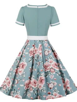 Hot Retro Stage 1950s Floral Patchwork Swing Dress