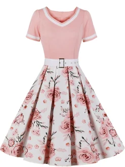 New Retro Stage 1950s Floral Patchwork Swing Dress