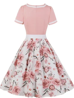 Hot Retro Stage 1950s Floral Patchwork Swing Dress