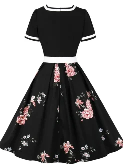 Hot Retro Stage 1950s Floral Patchwork Swing Dress