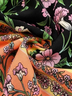 Sale Retro Stage 1970s Floral Printed Flounce Sleeves Bohemian Dress