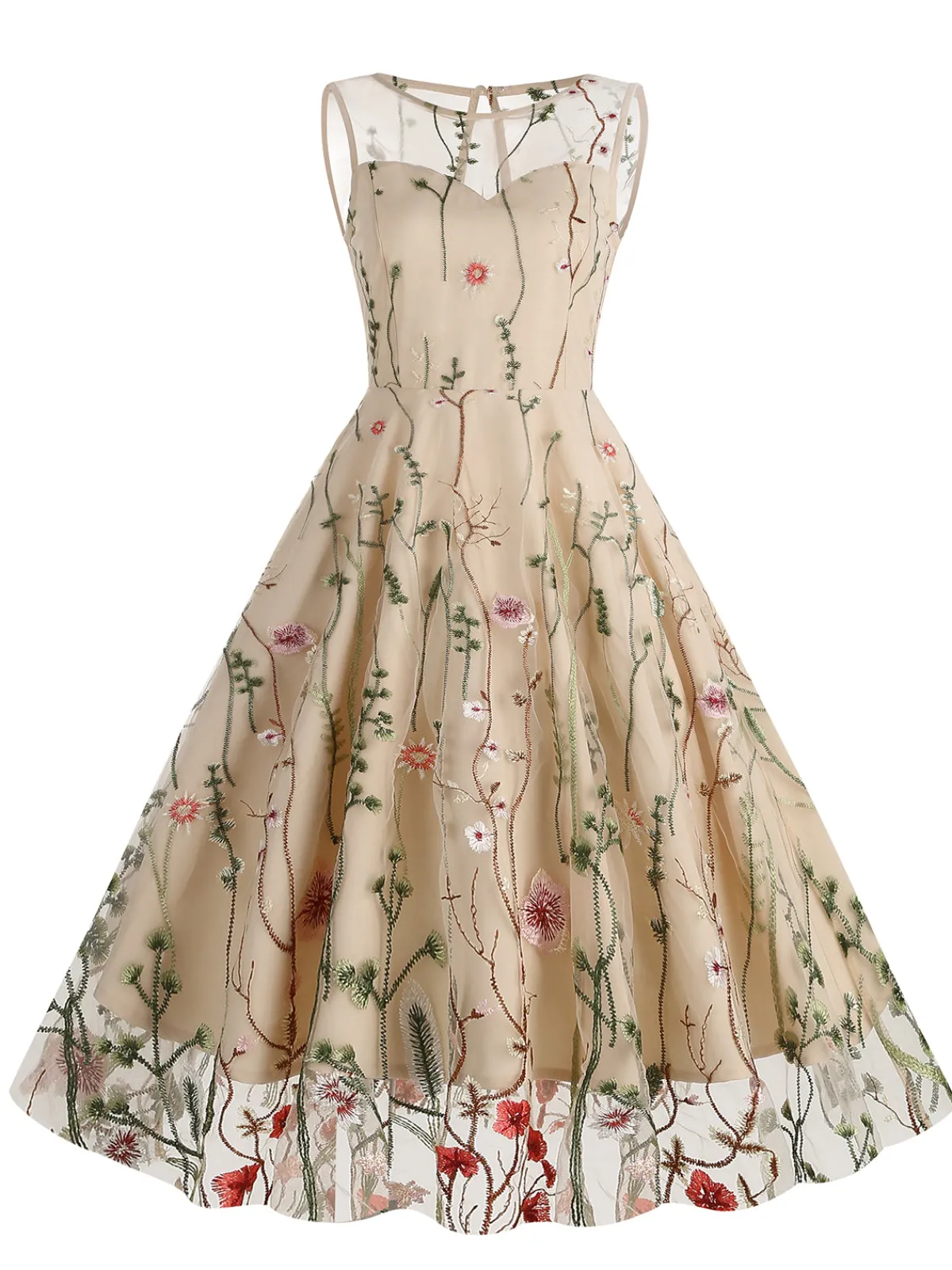 Online Retro Stage 1950s Flower Gauze Sleeveless Swing Dress