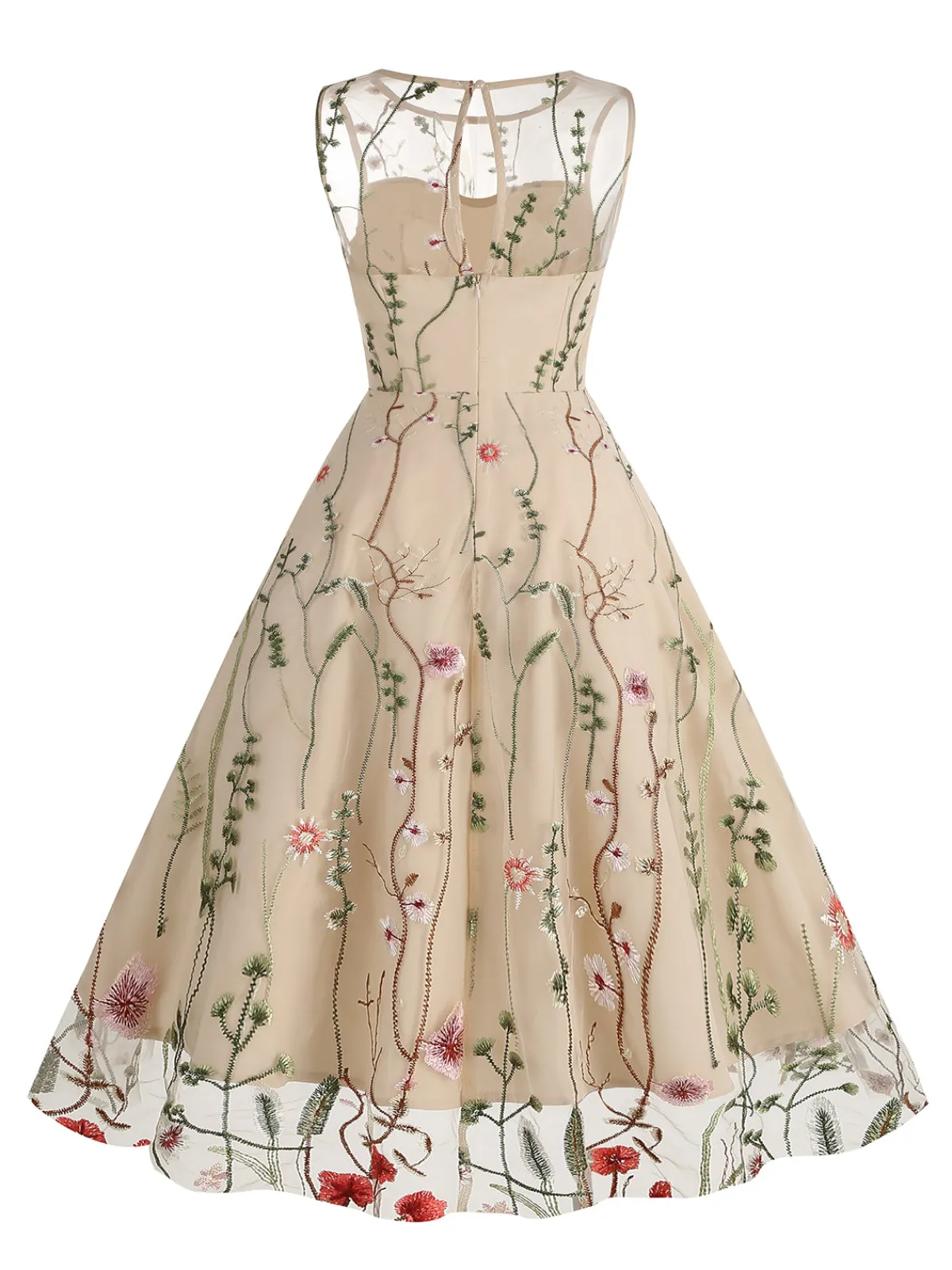 Online Retro Stage 1950s Flower Gauze Sleeveless Swing Dress