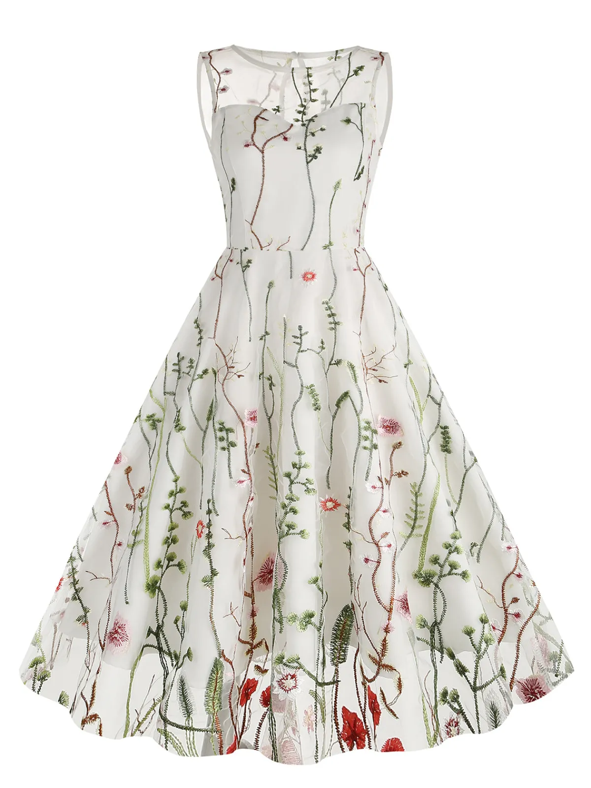 Online Retro Stage 1950s Flower Gauze Sleeveless Swing Dress