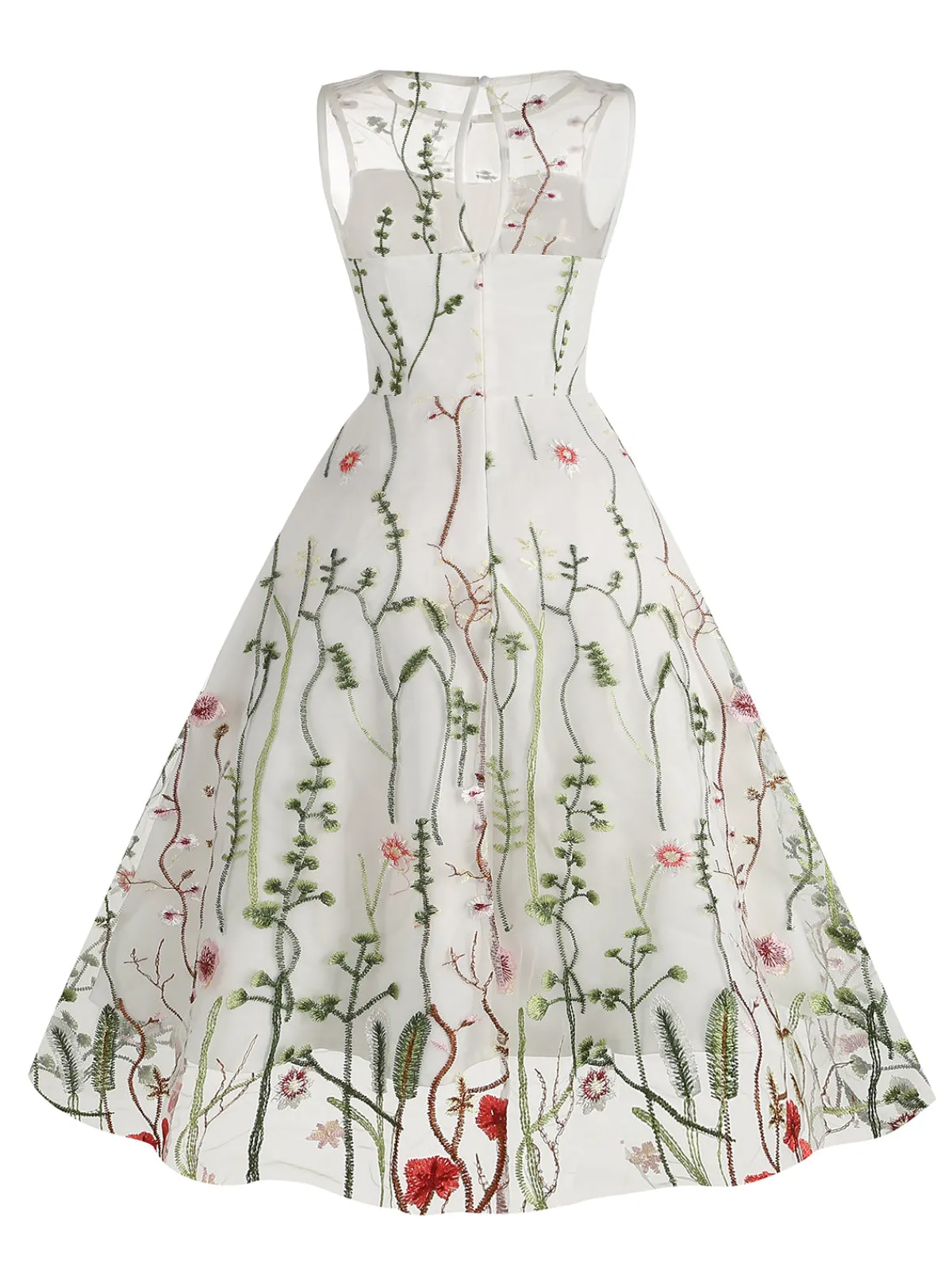 Online Retro Stage 1950s Flower Gauze Sleeveless Swing Dress